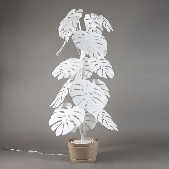 Lampada monstera grande bianca+vaso Arti e Mestieri