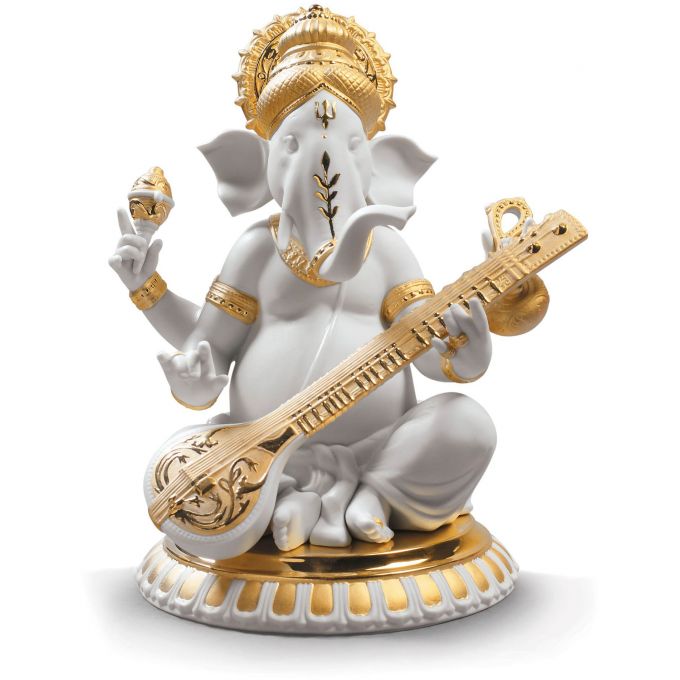 Statua decoro oro Ganesha Con Veena Lladrò