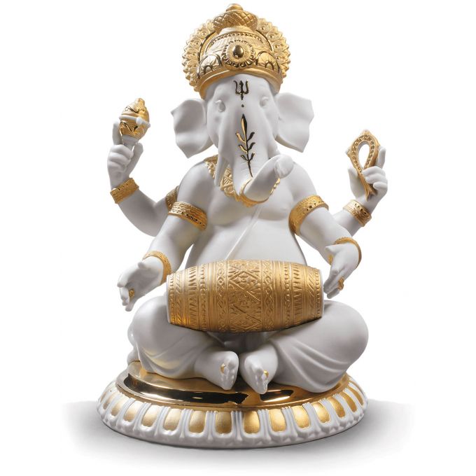 Statua decoro oro Mridangam Ganesha Lladrò