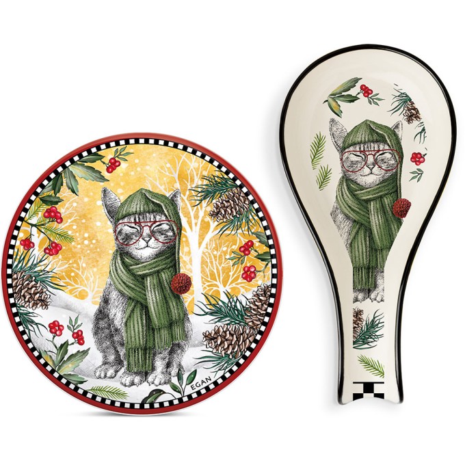 Set Sottopentola E Porta Mestolo Natale Gatto