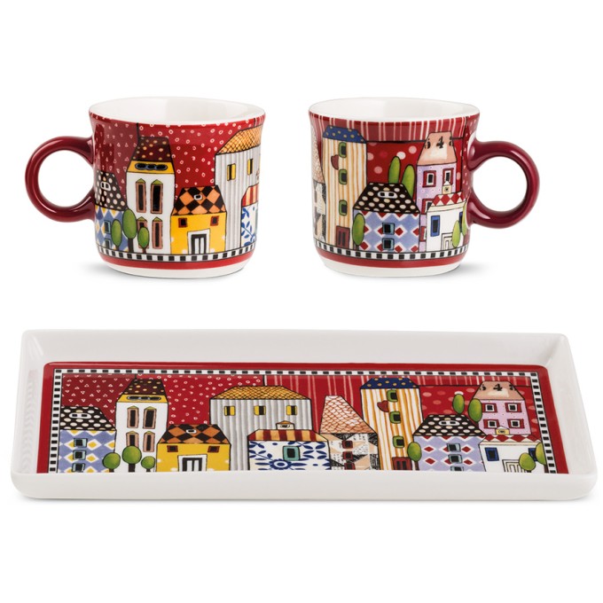 Set 2 Minimug+Vassoio Paese Mio Rosso